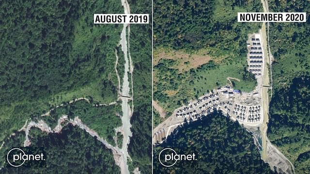 Satellite images showing the construction of a Chinese village in Indian territory.&nbsp;