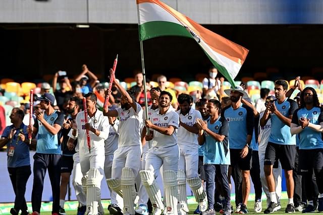 The Indian team celebrates.