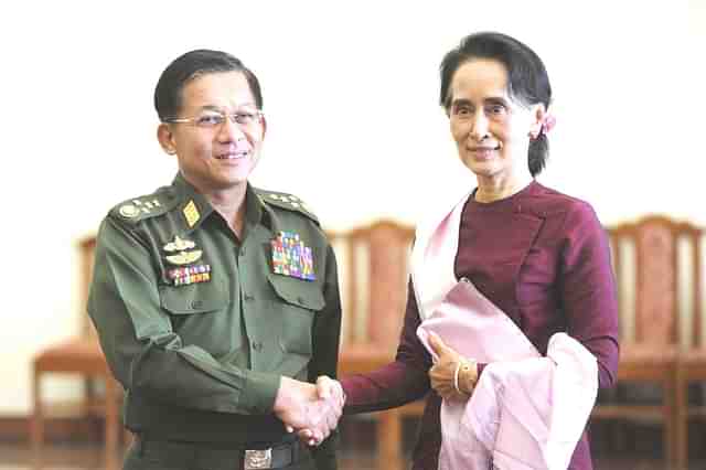 Myanmar military chief General Min Aung Hlaing with Suu Kyi.&nbsp;