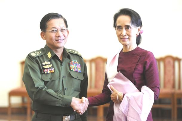 Myanmar military chief General Min Aung Hlaing with Suu Kyi. 