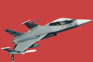 New model of India’s twin-engine deck based fighter at Aero India 2021. (Picture: @ReviewVayu/Twitter/Illustration: Swarajya Magazine)&nbsp;
