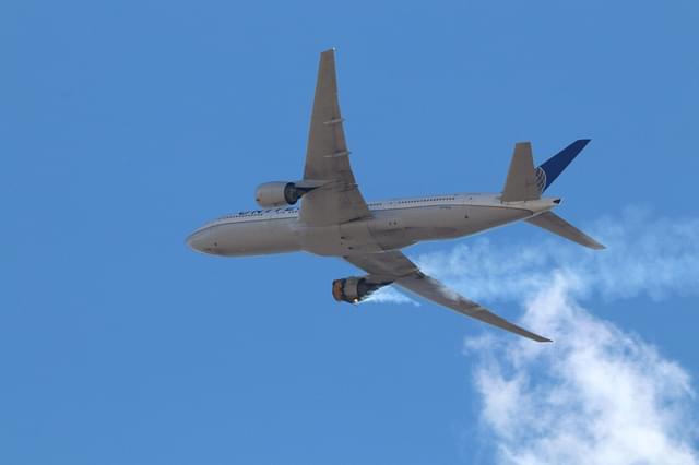Engine failure occurred in the United Airlines Flight 328 minutes after the Hawaii-bound Boeing 777-200 took off from Denver International Airport on Saturday afternoon (Source: @RyanMuddGolf/Twitter)