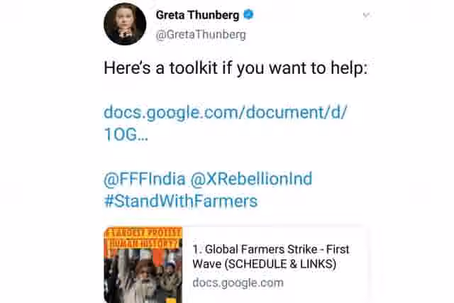 Greta shared a toolkit on twitter but later deleted the tweet (Pic Via Twitter)