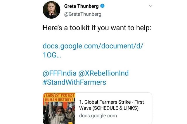 Greta shared a toolkit on twitter but later deleted the tweet (Pic Via Twitter)