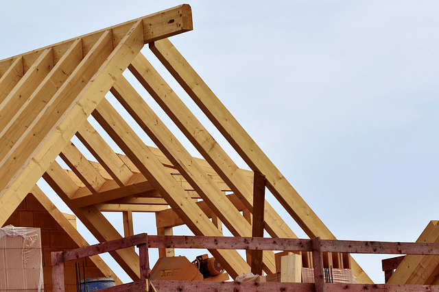 A wooden building under construction