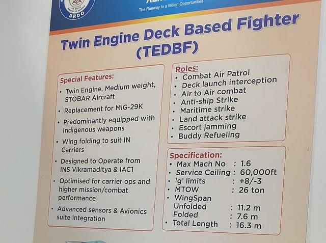 Specifications of TEDBF displayed at Aero India 2021. (@ReviewVayu/Twitter)
