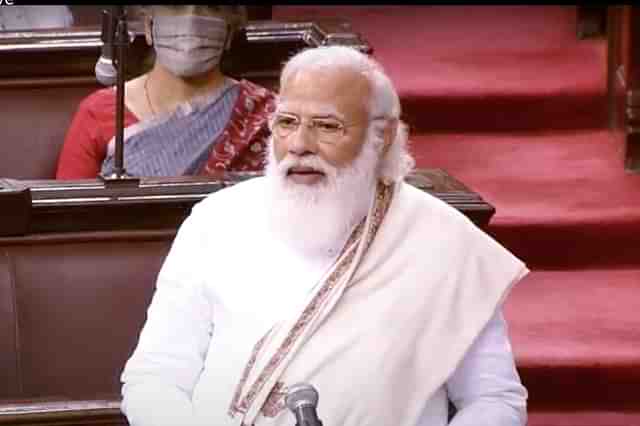 Prime Minister Modi in Rajya Sabha today.