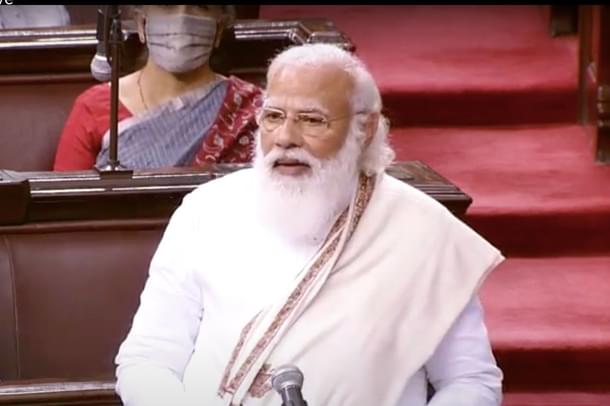 Prime Minister Modi in Rajya Sabha today.