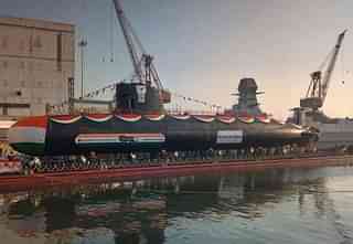 India’s third Scorpene-class submarine, Karanj, launched at Mazagon Dock, Mumbai.(<a href="https://twitter.com/indiannavy">@<b>indiannavy</b></a>/Twitter)