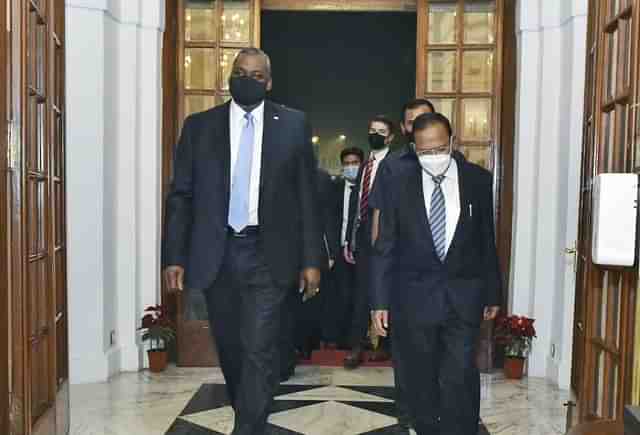 US Secretary of Defense Lloyd Austin and National Security Advisor Ajit Doval.&nbsp;