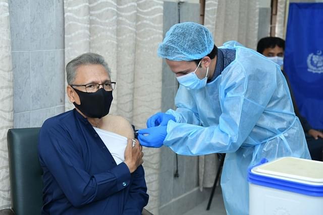 Pakistan President Arif Alvi received the first jab of the Chinese Covid-19 vaccine on 15 March (Pic Via Twitter)
