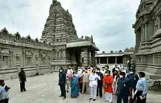 Telangana CM KCR inspecting the temple works (Telangana CMO)