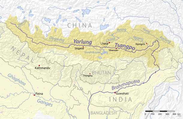 Map of the Yarlung/Brahmaputra River. 