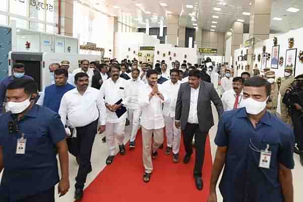 AP CM Y S Jagan Reddy inside Kurnool airport after its inauguration (AIR News)