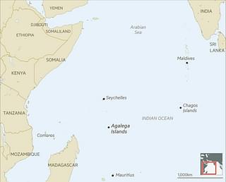 Location of Agalega island in the Indian Ocean. 