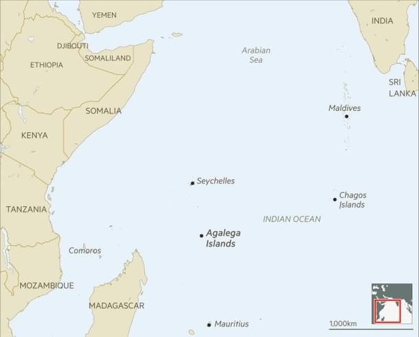 Location of Agalega island in the Indian Ocean.