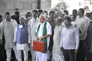 Karnataka CM BS Yediyurappa and his Cabinet before the budget presentation. 