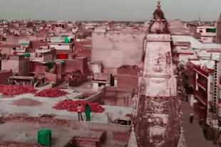 A hindu temple in Purana Qila has been vandalised (Screengrab from YouTube video)