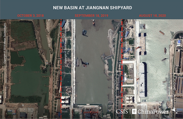 Infrastructure improvements at China’s Jiangnan Shipyard. (CSIS/ChinaPower/Maxar Technologies and Airbus)