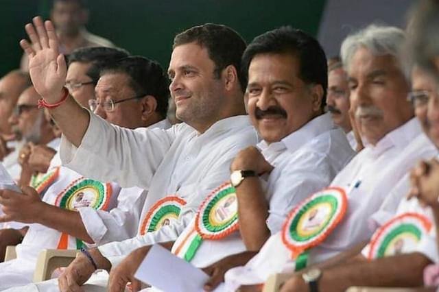 Rahul Gandhi with party leaders in Kerala.
