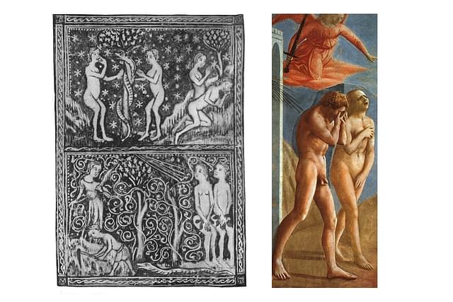 Expulsion of Adam and Eve: [Left] from Jewish Encyclopaedia [Right] 15th century Christian renaissance depiction (Masaccio)