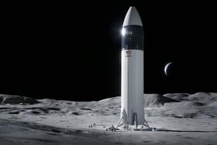 Illustration of SpaceX Starship human lander design that will carry astronauts to the surface of the Moon (NASA)