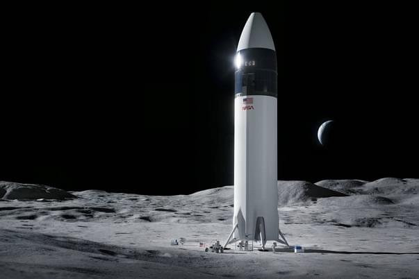 Illustration of SpaceX Starship human lander design that will carry astronauts to the surface of the Moon (NASA)