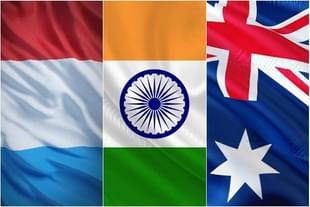 Flags of France, India and Australia. 