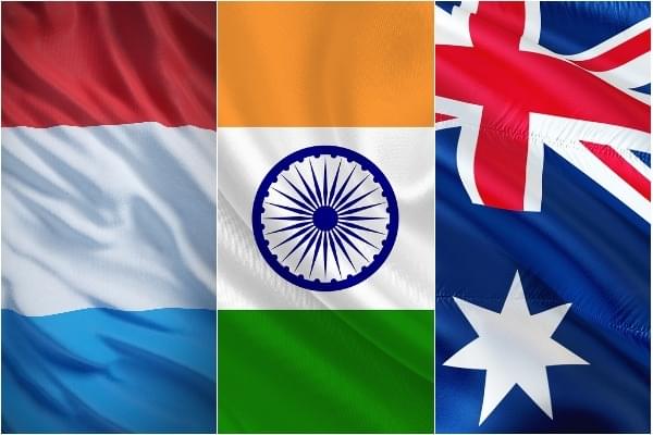 Flags of France, India and Australia. 
