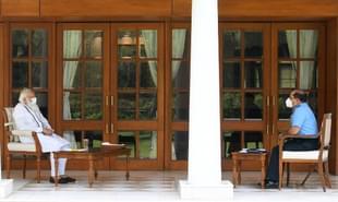 PM Modi with IAF chief ACM R K S Bhadauria (Pic Via PIB Website)