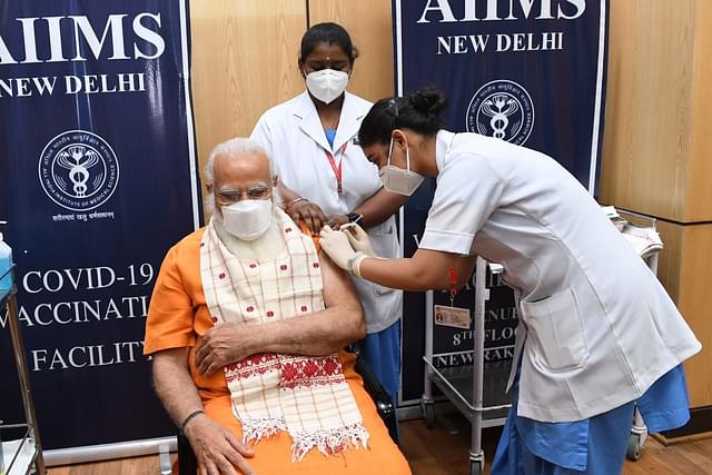 PM Modi received the second dose of Covid-19 vaccine at AIIMS, New Delhi(Pic Via Twitter)