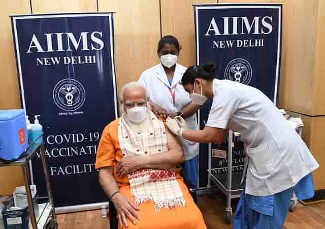 PM Modi received the second dose of Covid-19 vaccine at AIIMS, New Delhi(Pic Via Twitter)