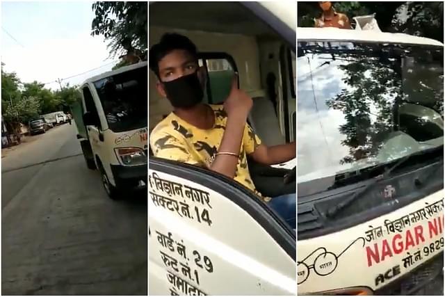 Stills from a viral video that caught the vehicle blaring the objectionable audio.