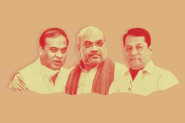 Himanta Biswa Sarma, Amit Shah, and Sarbananda Sonowal