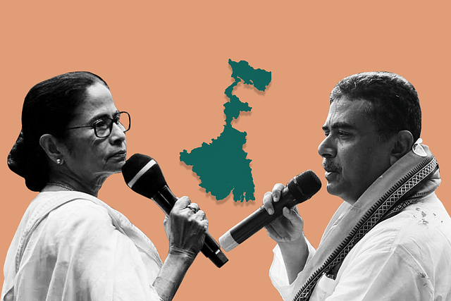 BJP leader Suvendu Adhikari and Bengal CM Mamata Banerjee.