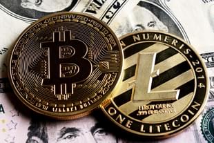 Bitcoin and Litecoin symbols