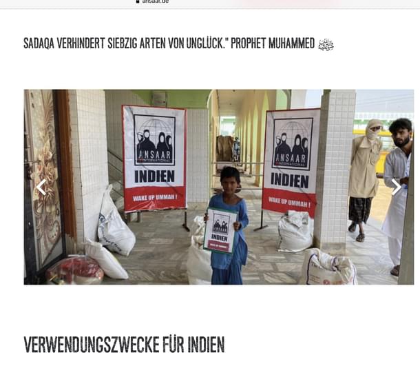 A screenshot of the India section of Ansaar’s website