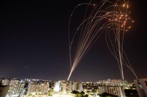 Israel’s Iron Dome system intercepting rockets.
