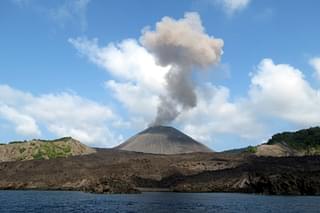 Barren Island volcano spewing gases and ash.