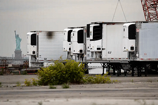 Refrigerated trucks await corpses in Brooklyn (Pic Via Associated Press)