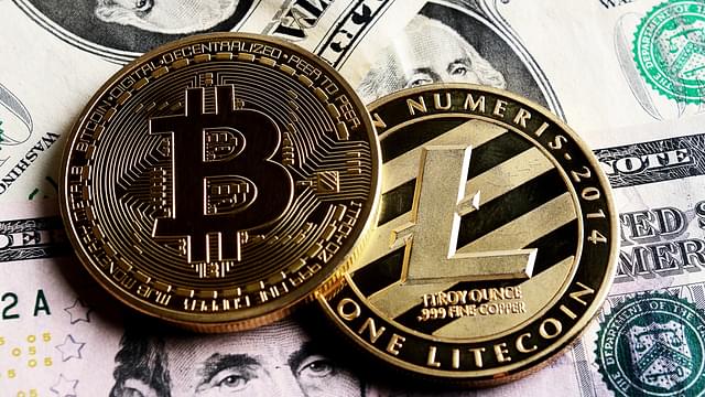 Bitcoin and Litecoin symbols 