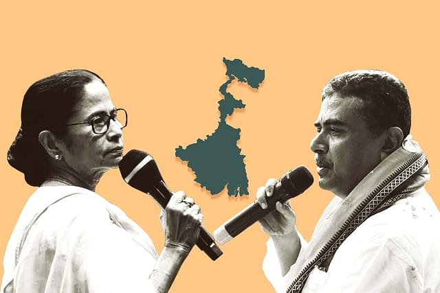 BJP leader Suvendu Adhikari and Bengal CM Mamata Banerjee.