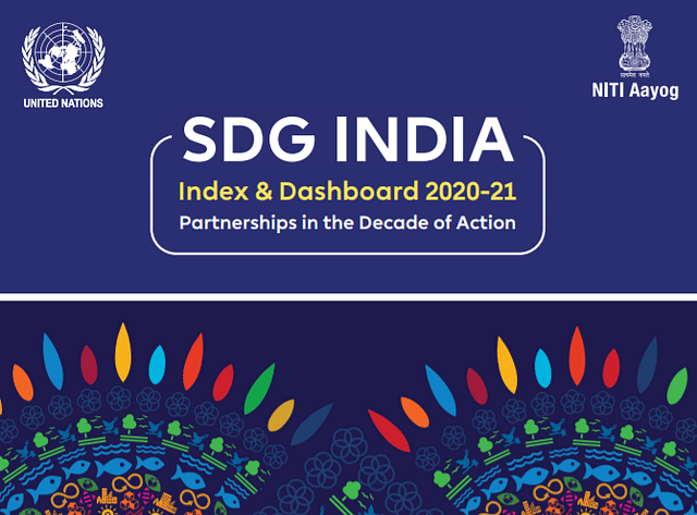 A screenshot of the cover of SDG Index report 2020-21 published by NITI Aayog in collaboration with UN