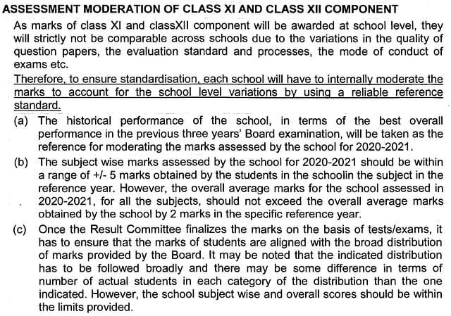 Assessment moderation policy of the CBSE to achieve some form of standardisation