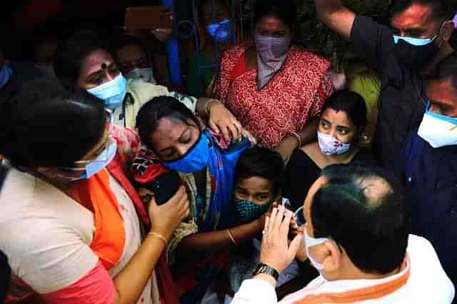 BJP President J P Nadda meets the family of a BJP worker killed in post-poll violence in West Bengal.&nbsp; (JP Nadda/Twitter)