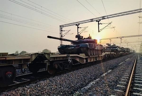 The military train with vehicles and equipment (Indian Army)