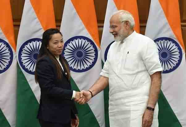 Weightlifter Saikhom Mirabai Chanu  with PM Modi