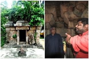 The discovered temple in Ratnachira Valley of Odisha and the explorers of INTACH (at right)