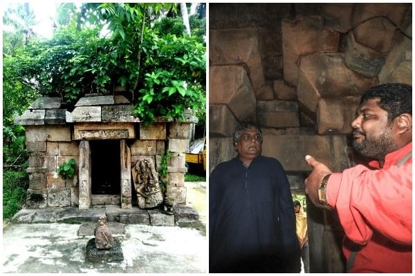 The discovered temple in Ratnachira Valley of Odisha and the explorers of INTACH (at right)