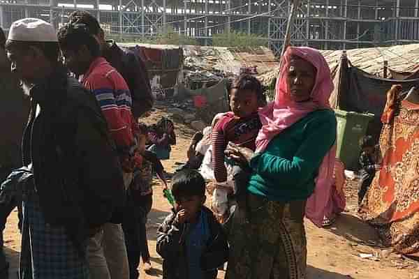 Rohingya inhabitants  in a Rohingya camp in Bhatindi